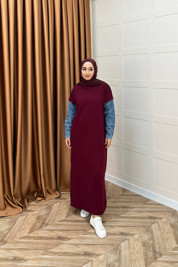 Kolları Kot Detay Triko Elbise Bordo 241200-BORDO