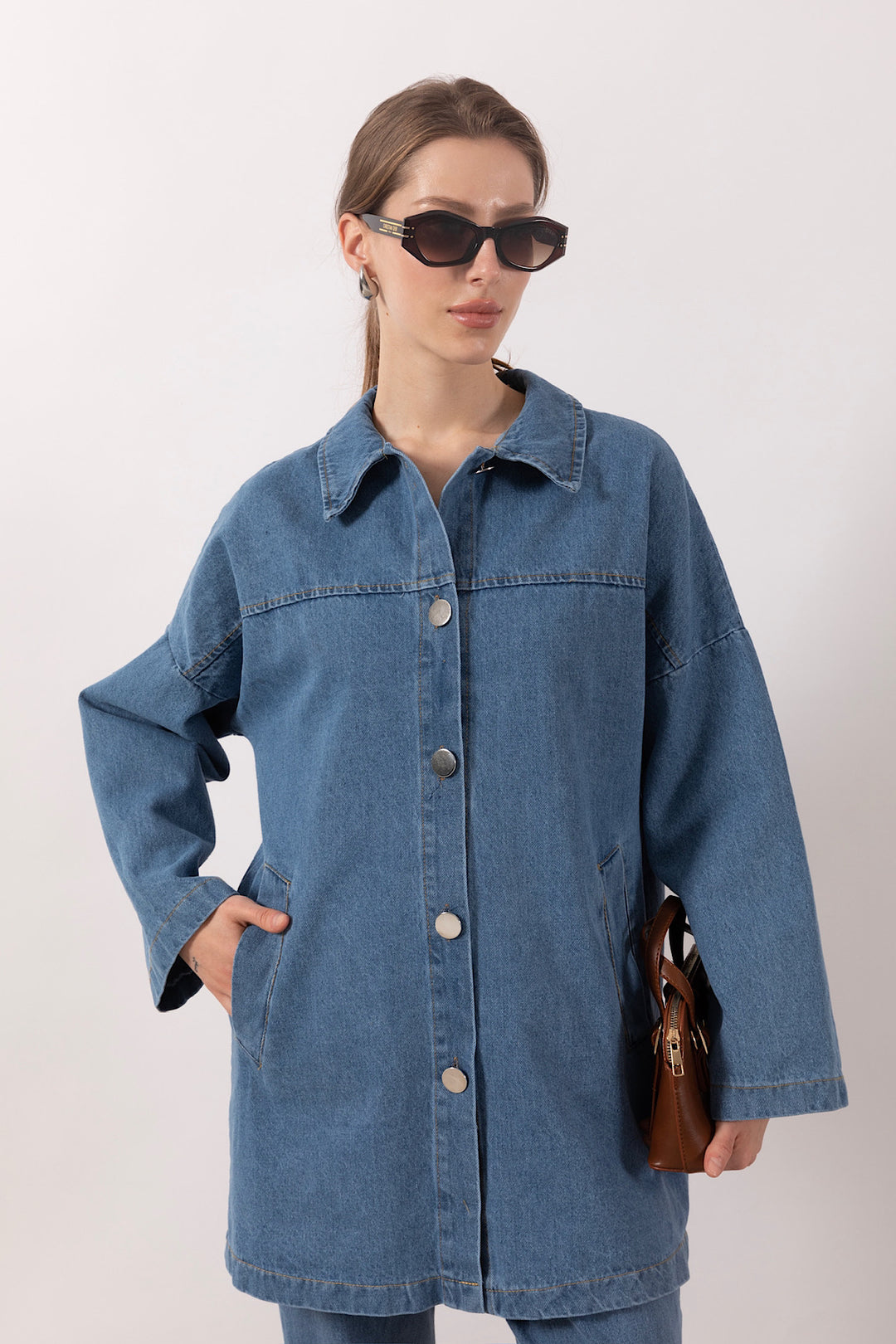 İspanyol Pantolonlu Kot Takım Mavi 6200-MAVI