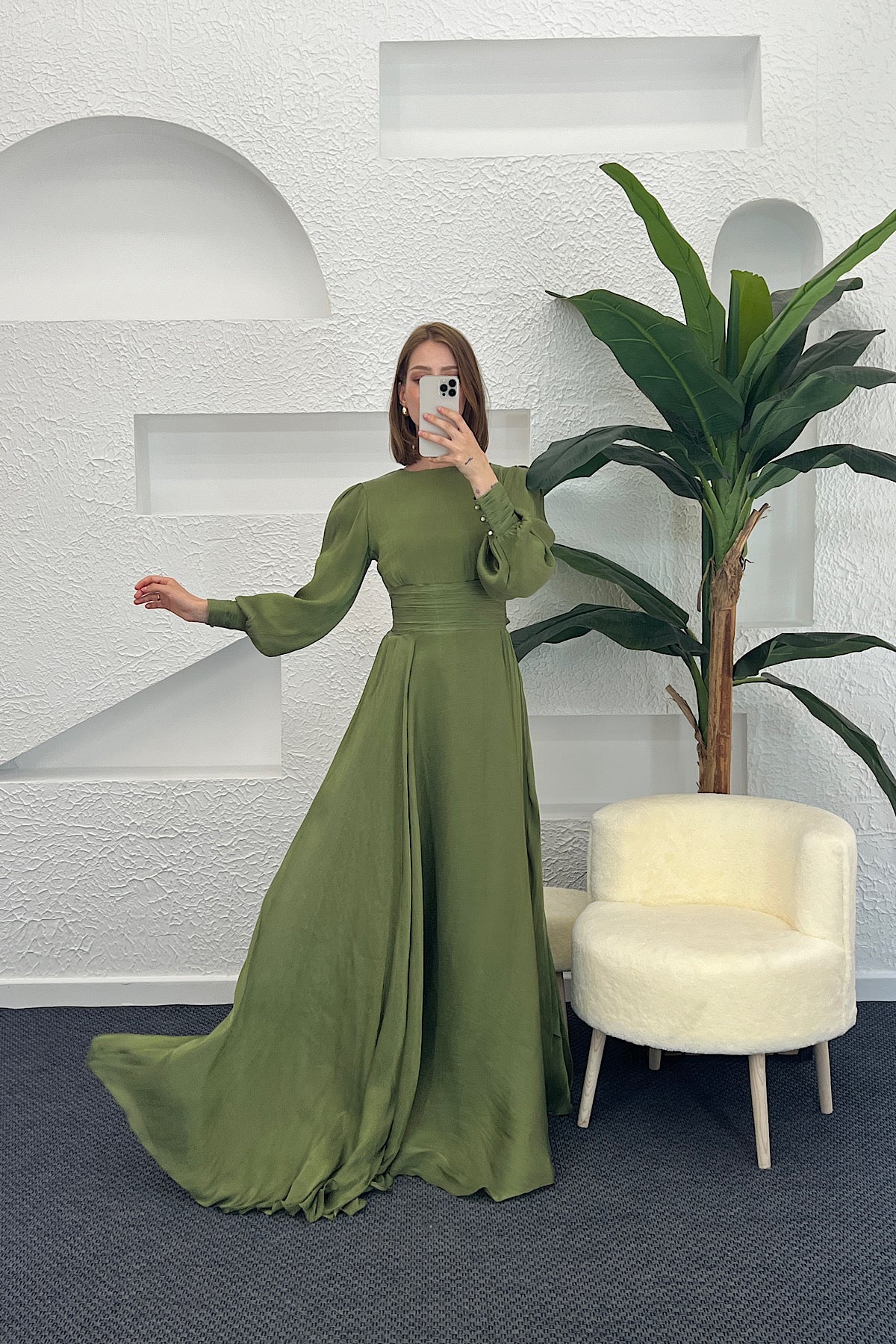 Marly Beli Piliseli Abiye Yeşil 3066-YESIL