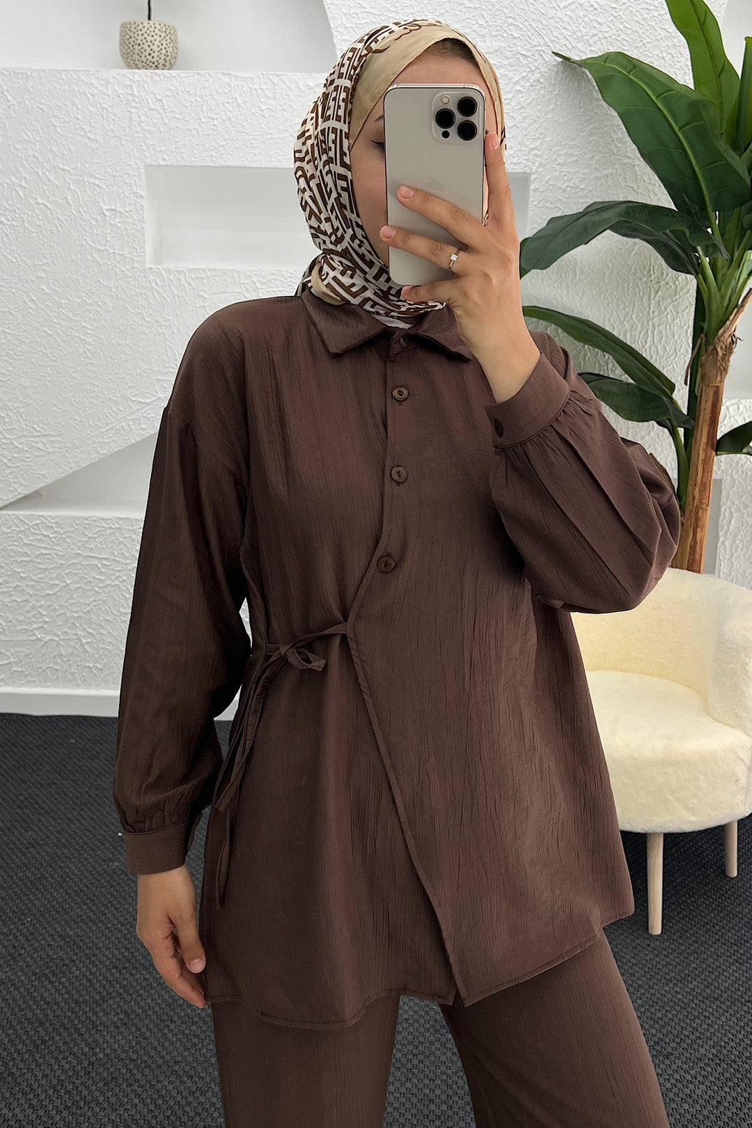 Tuana Yandan Bağlamalı Takım Kahverengi 3130-KAHVERENGI