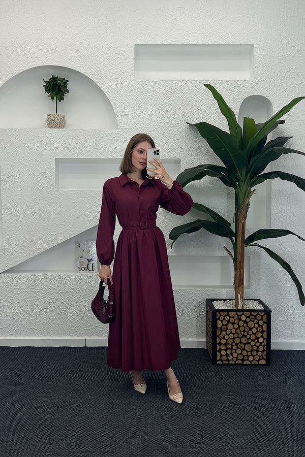 Anna Tericoton Elbise Bordo 9606-BORDO