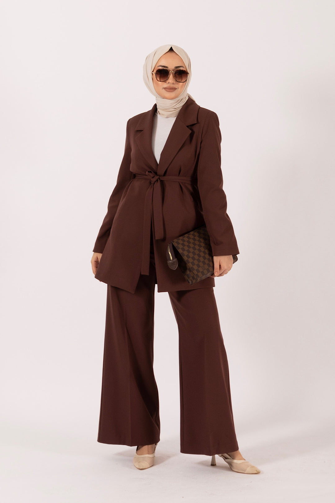 İkili Düz Ceket Takım Kahverengi 6151-KAHVERENGI