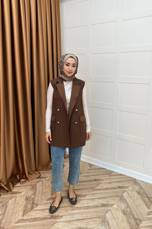 Maya Kısa Yelek Kahverengi 7889-KAHVERENGI