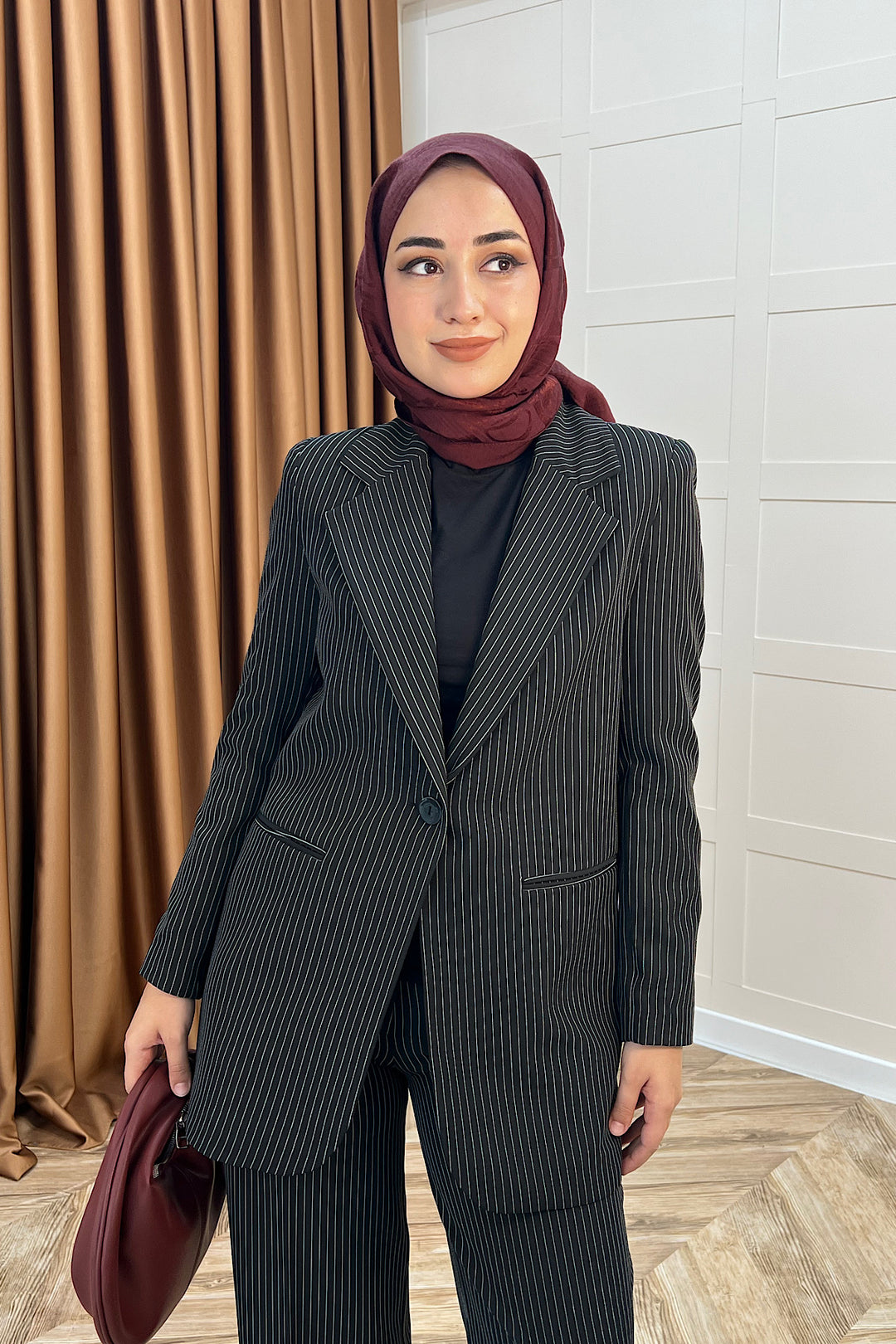 Çizgili Ceket Takım Siyah 6155-SIYAH