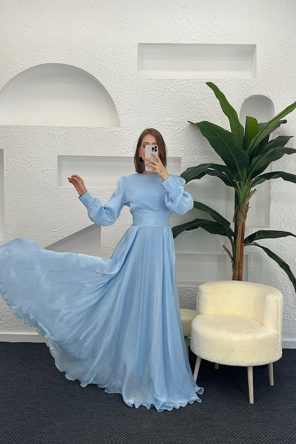 Marly Beli Piliseli Abiye Mavi 3066-MAVI