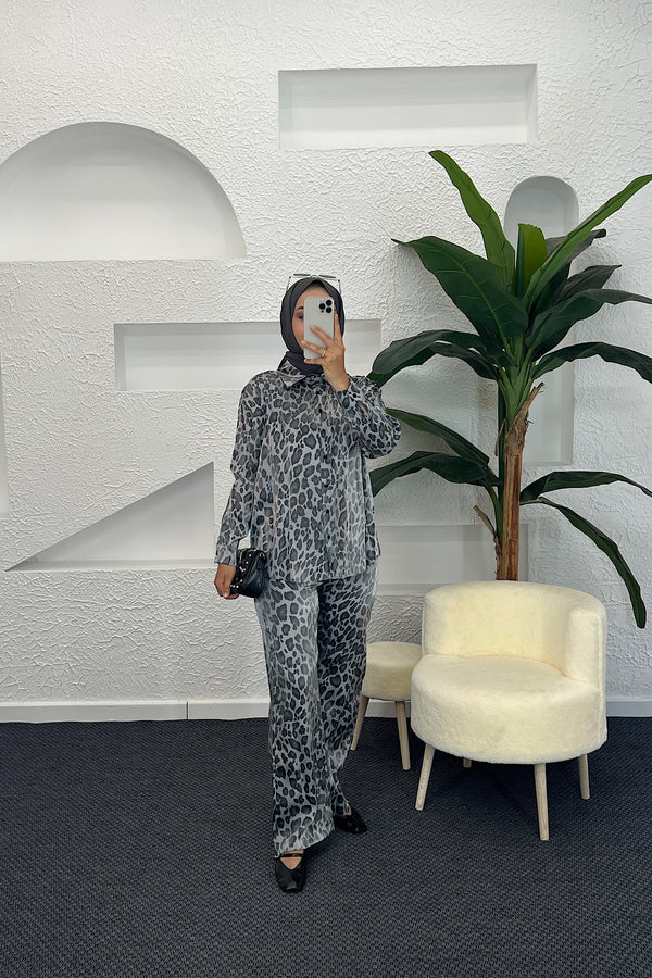 Leopar Desen İkili Takım Siyah 8516-SIYAH