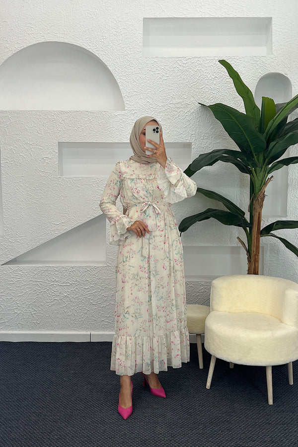 Julia Şifon Elbise Nar Çiçeği 3063-NARCICEGI