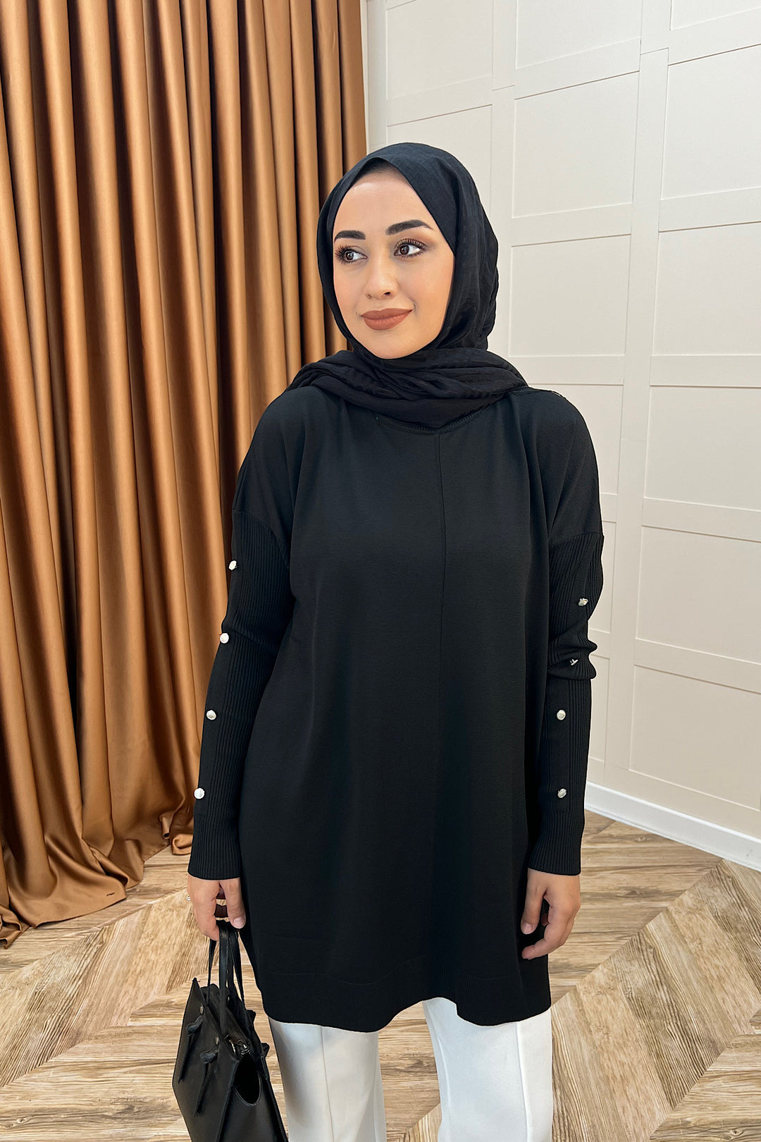 Kol Düğmeli Triko Tunik Siyah 24280-SIYAH