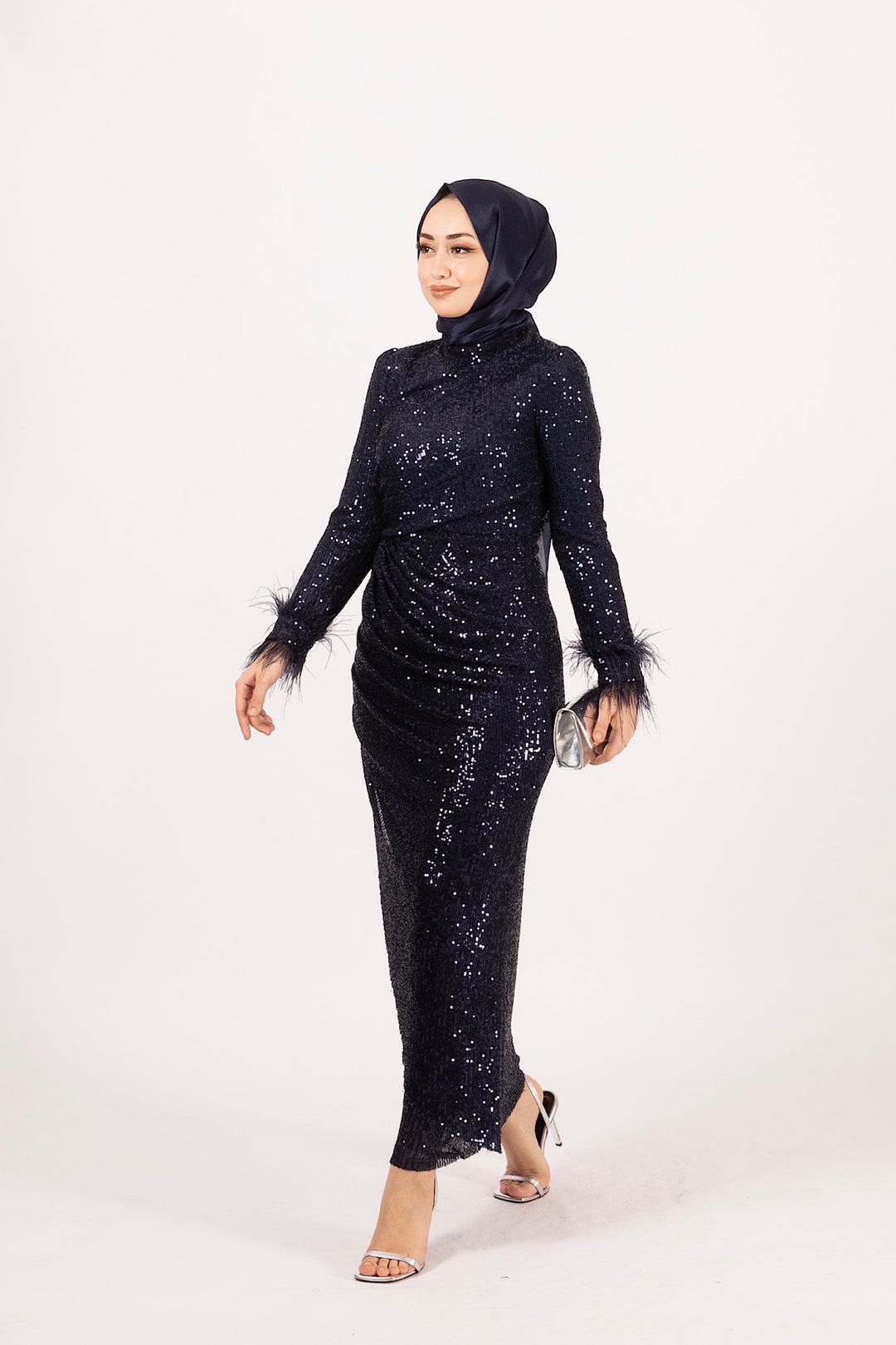 Kol Saçak Detay Payet Abiye Lacivert 4907-LACIVERT