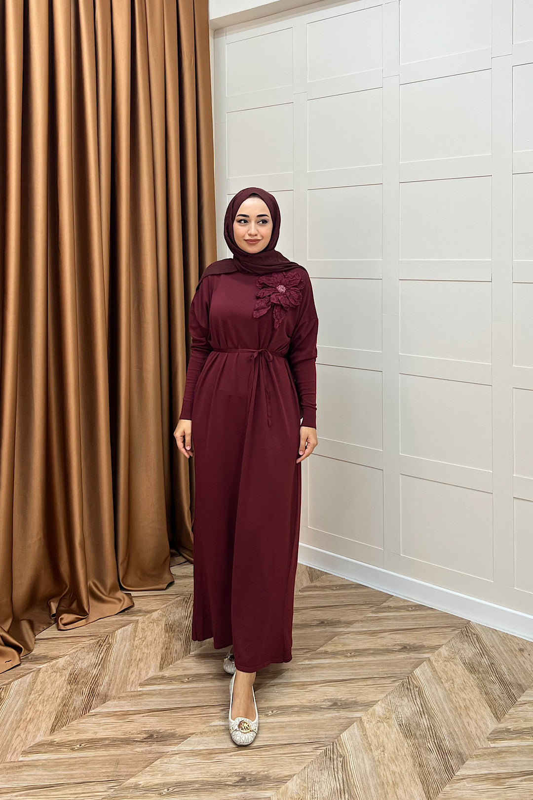 Zambak Merserize Triko Elbise Bordo 25110-BORDO
