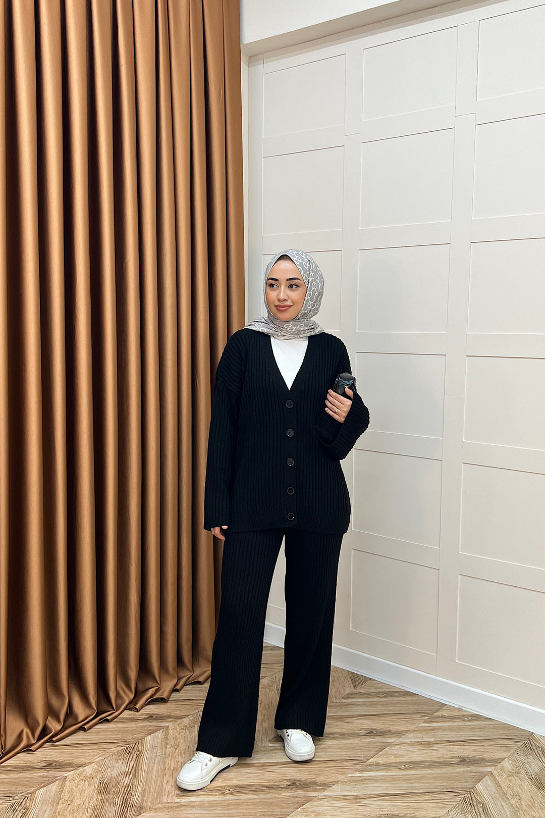 Galata Fitilli Triko Hırka Takım Siyah 25630-SIYAH