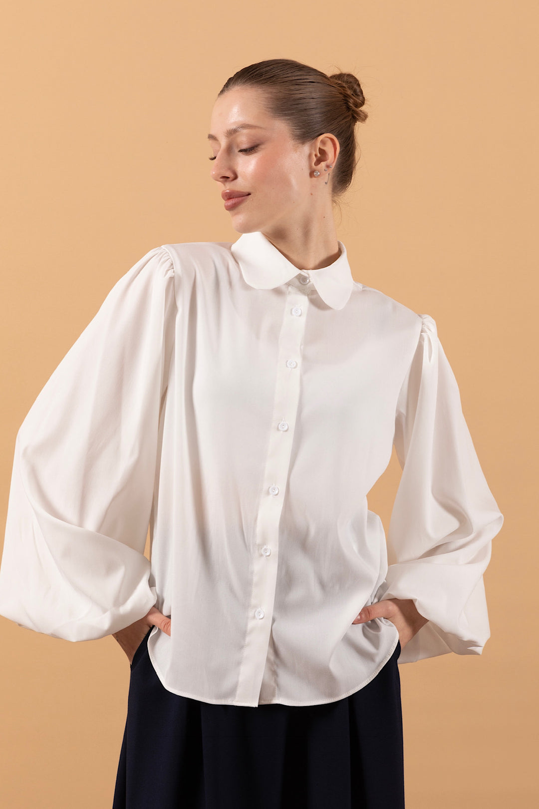 Dira Balon Kol Gömlek Beyaz 1913-BEYAZ