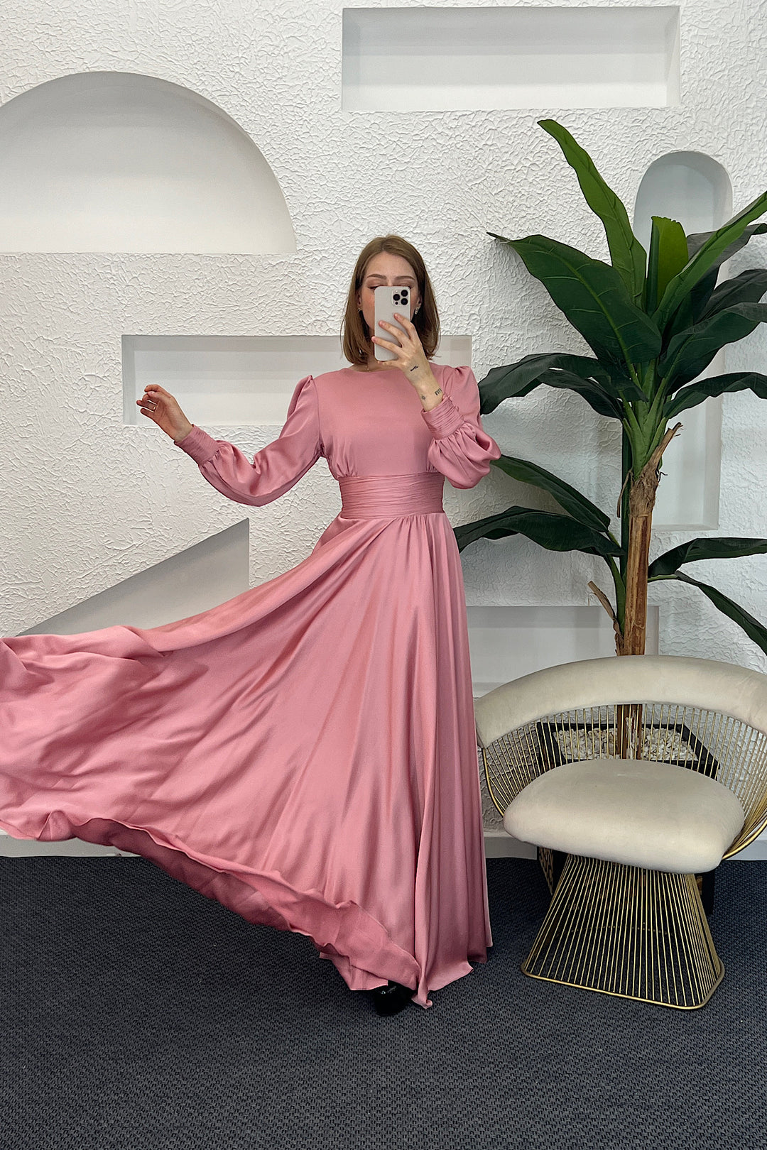 Beli Piliseli Saten Abiye Pembe 04340-PEMBE
