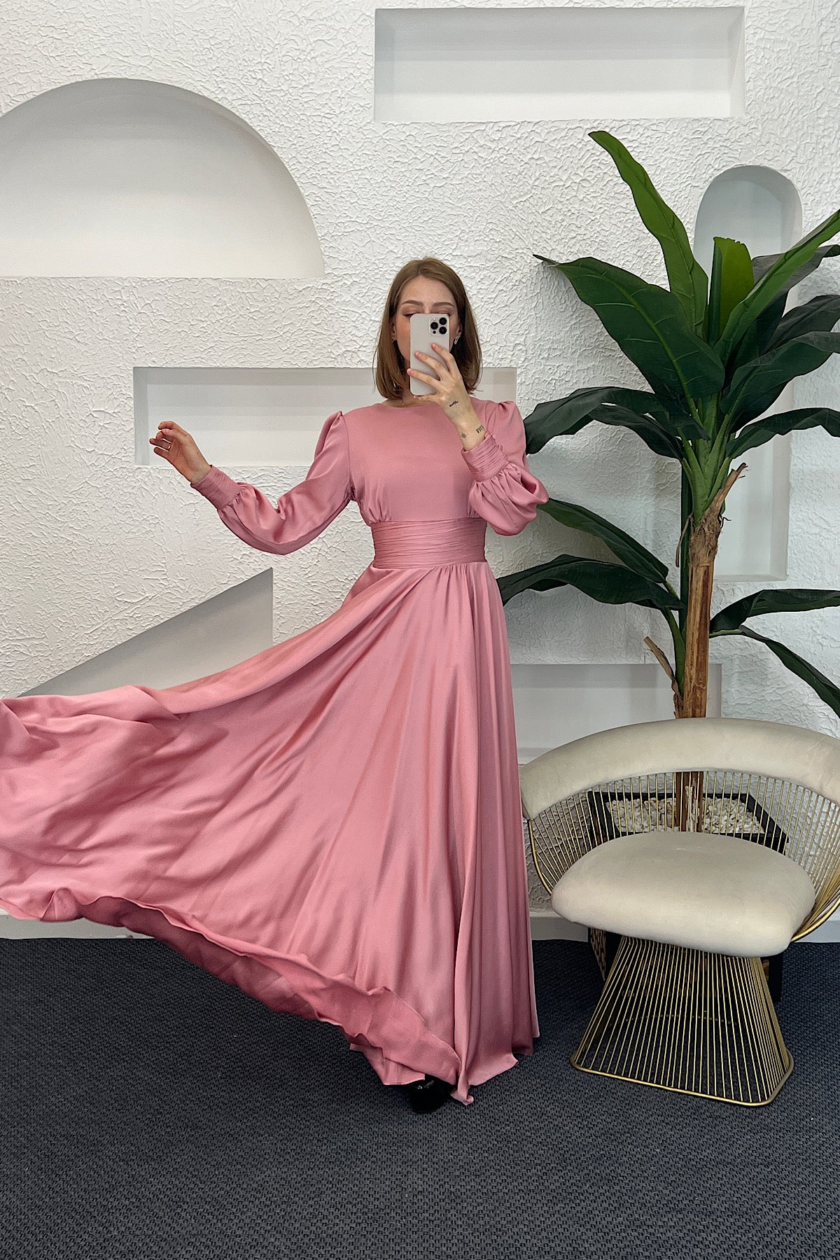 Beli Piliseli Saten Abiye Pembe 04340-PEMBE