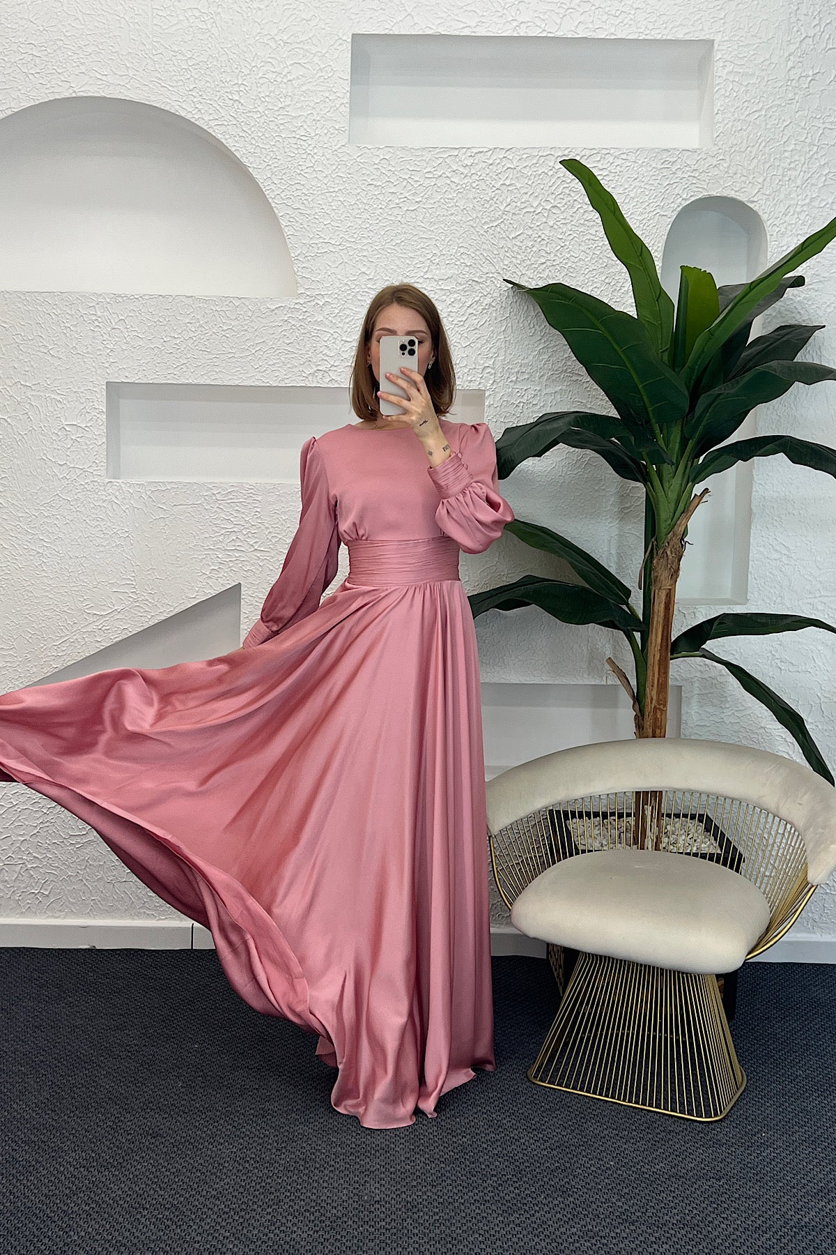 Beli Piliseli Saten Abiye Pembe 04340-PEMBE