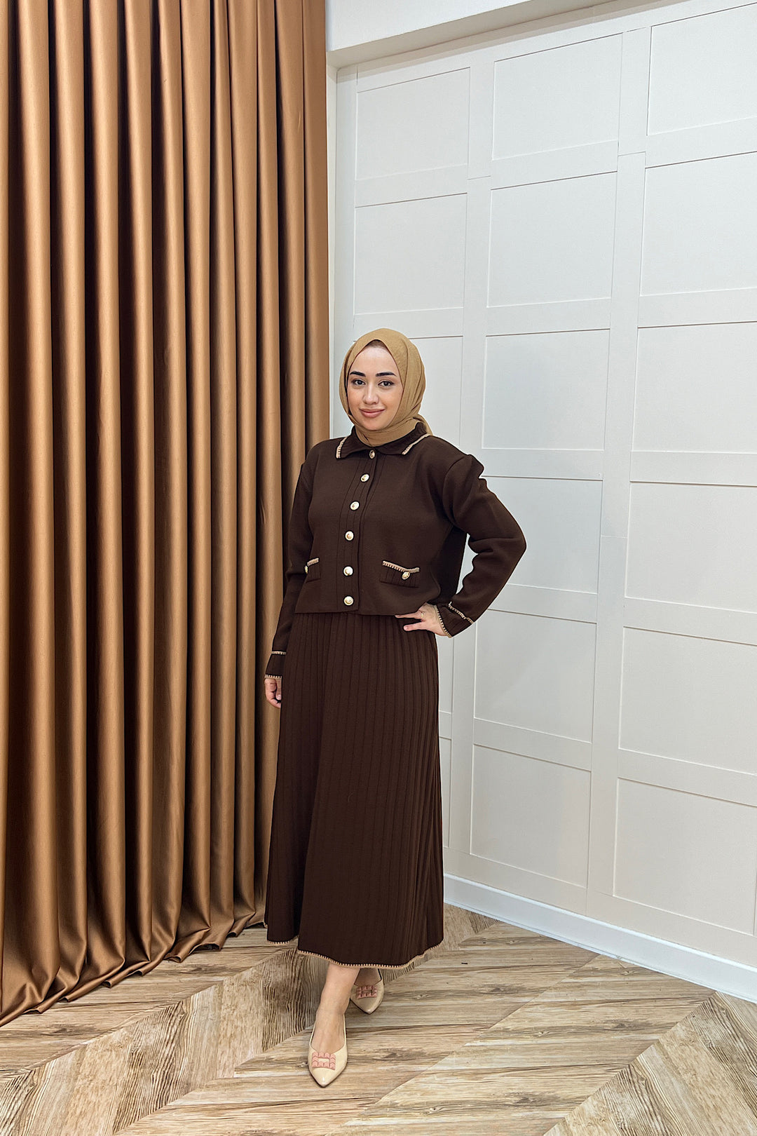 Roma Etekli Triko Takım Kahverengi 20999-KAHVERENGI