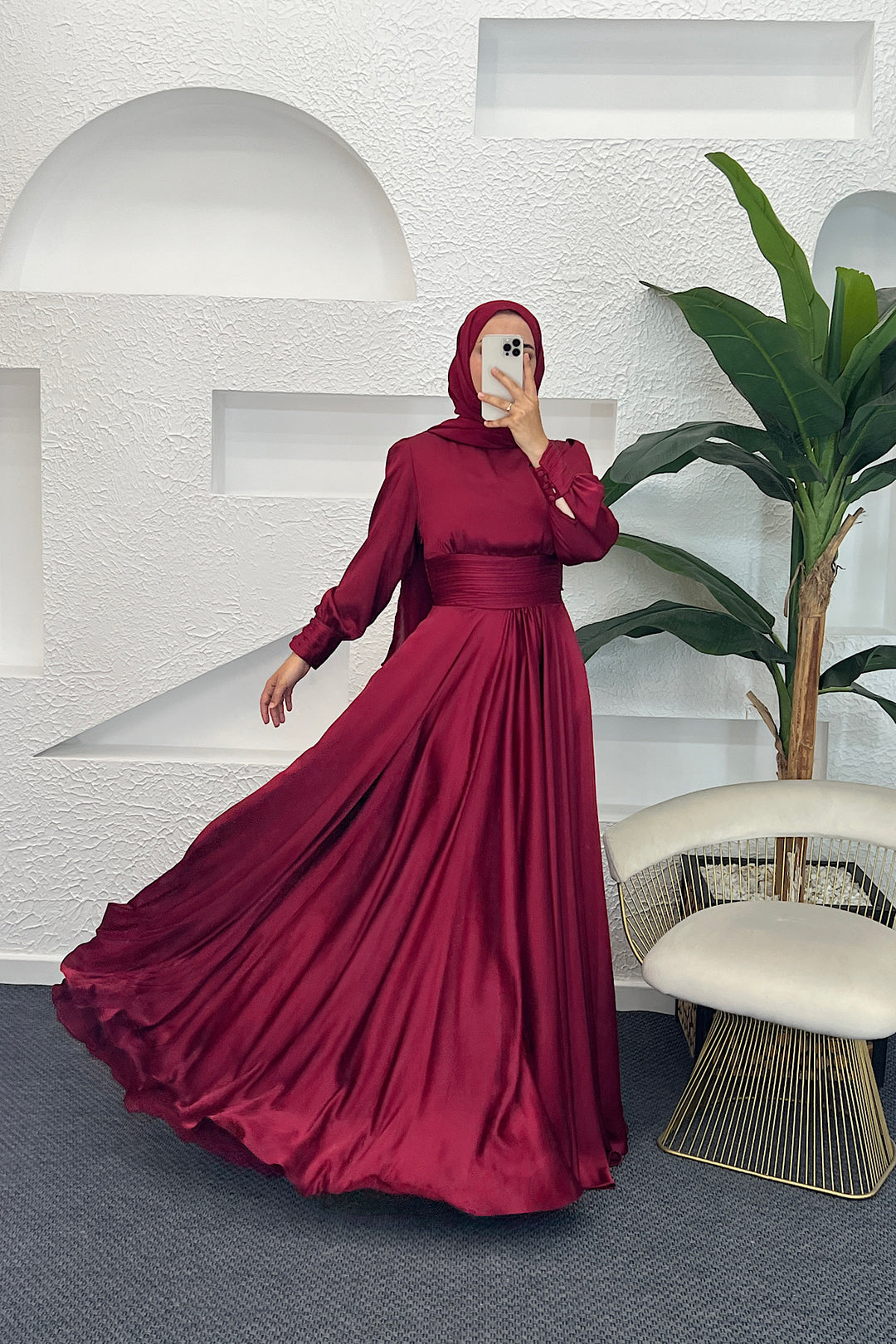 Beli Piliseli Saten Abiye Bordo 04340-BORDO