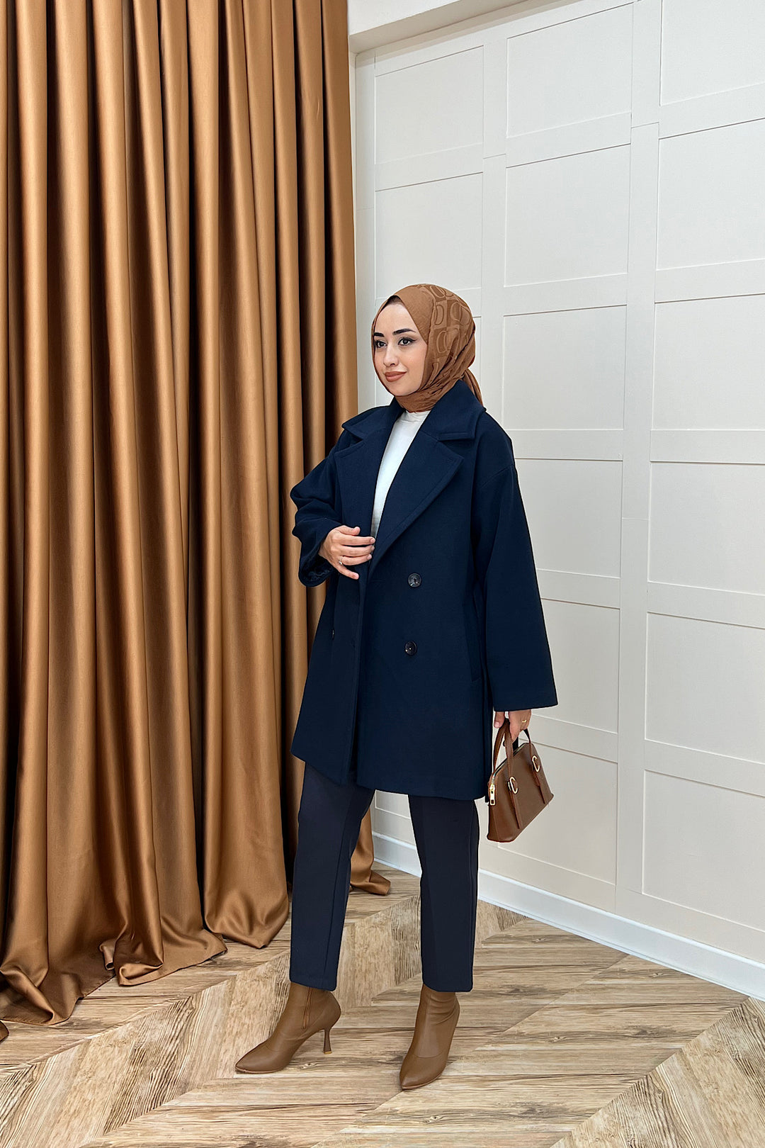 Nuve Premium Kuşaklı Kaban Lacivert 5514-LACIVERT