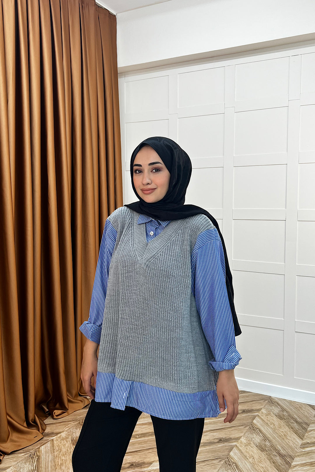 Triko Süveterli Gömlek Gri 24730-GRI