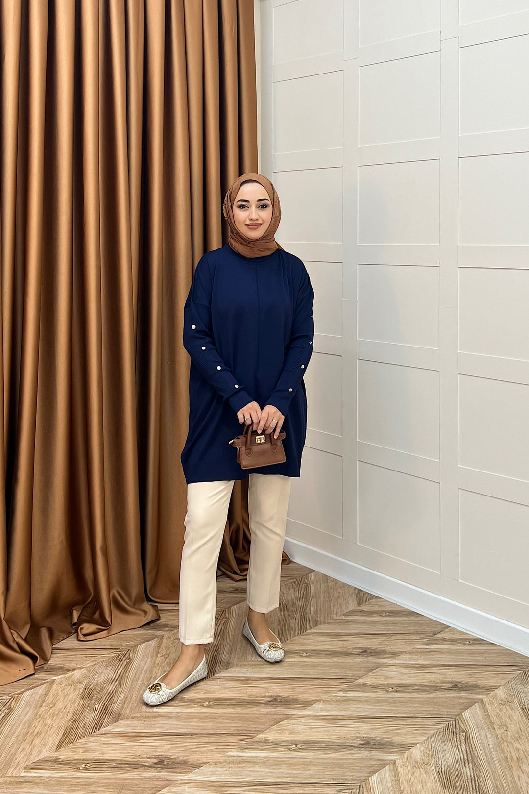 Kol Düğmeli Triko Tunik Lacivert 24280-LACIVERT