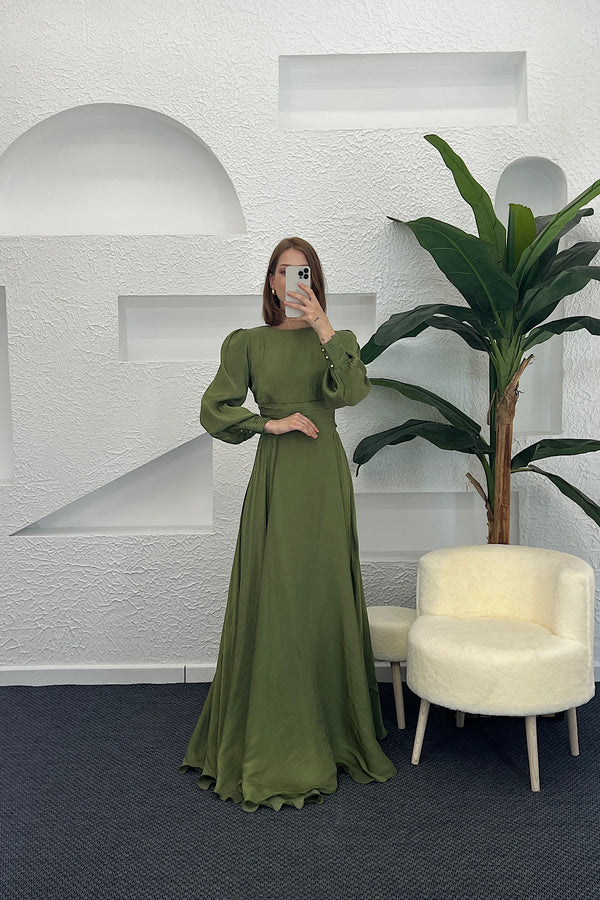 Marly Beli Piliseli Abiye Yeşil 3066-YESIL