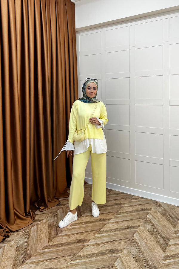 Truva Gömlek Detay Merserize Triko Takım Sarı 25350-SARI