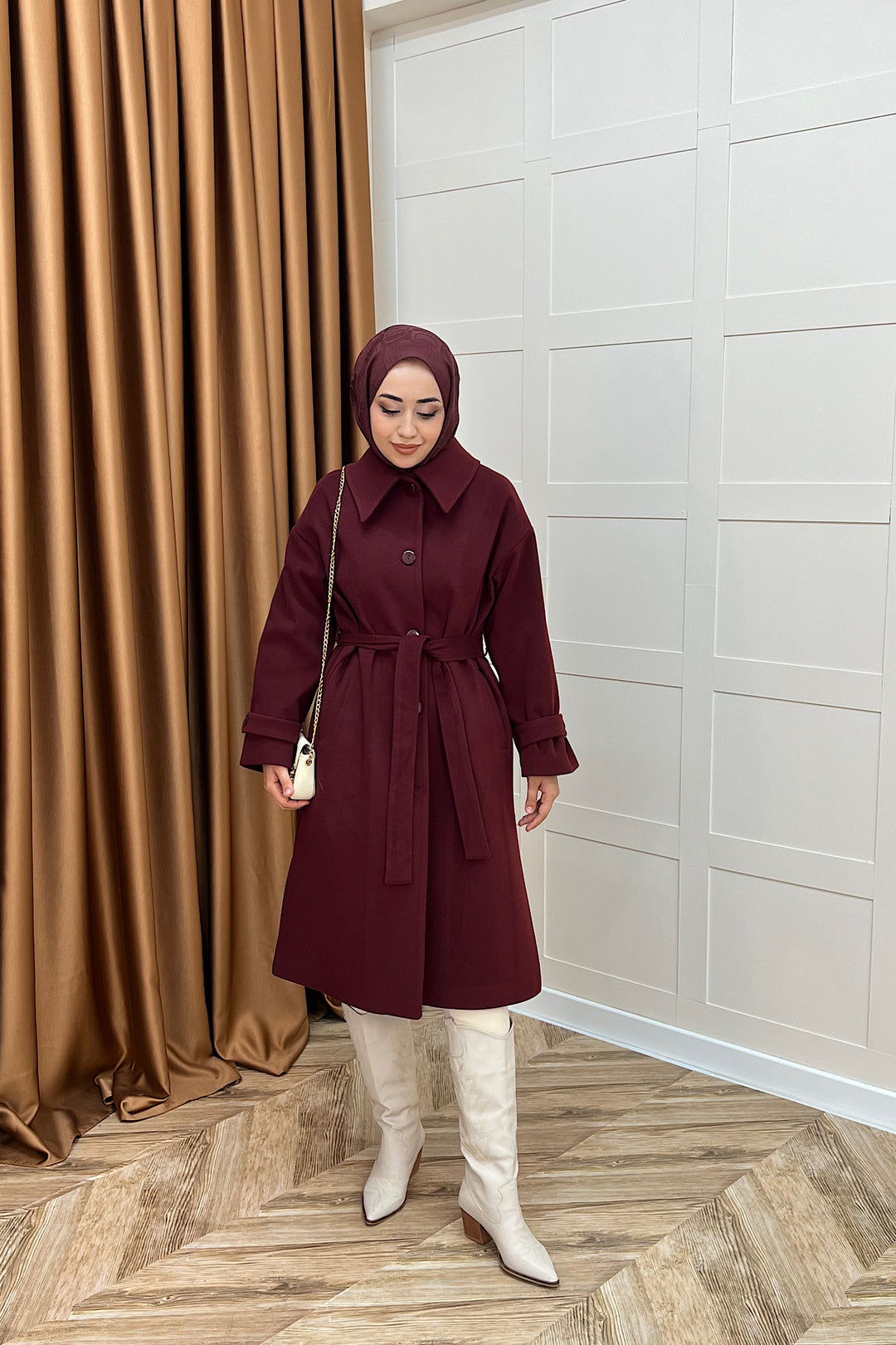 Parla Premium Kumaş Kaban Bordo 5516-BORDO