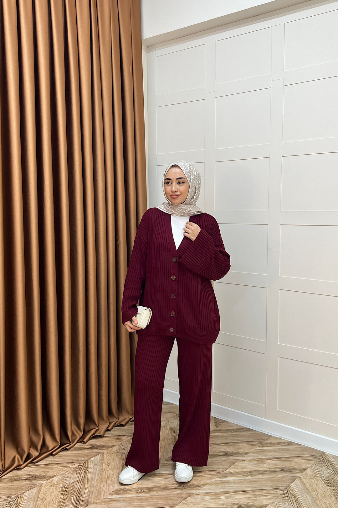 Galata Fitilli Triko Hırka Takım Bordo 25630-BORDO