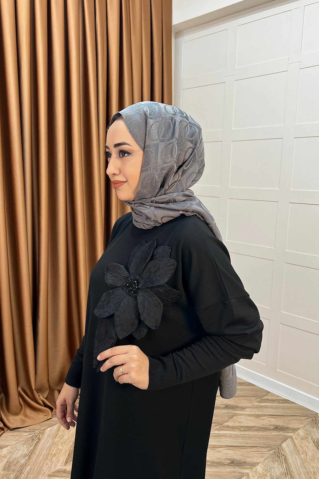 Zambak Merserize Triko Elbise Siyah 25110-SIYAH