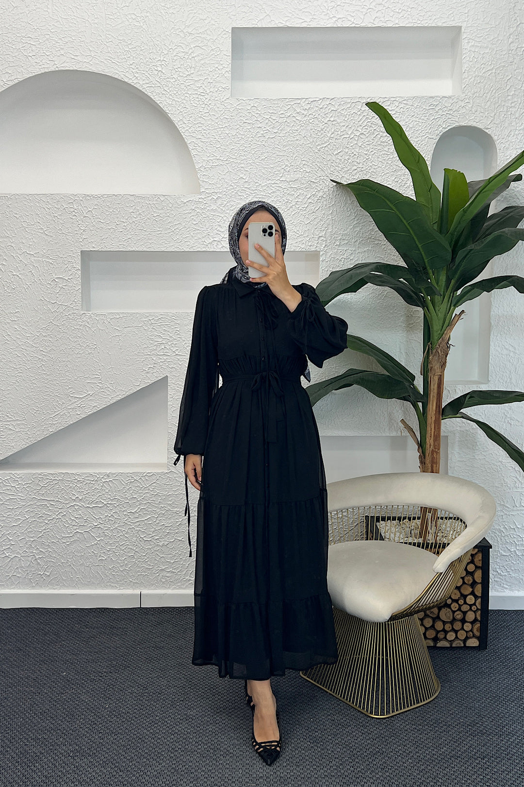 Belinda Şifon Elbise Siyah 3043-SIYAH