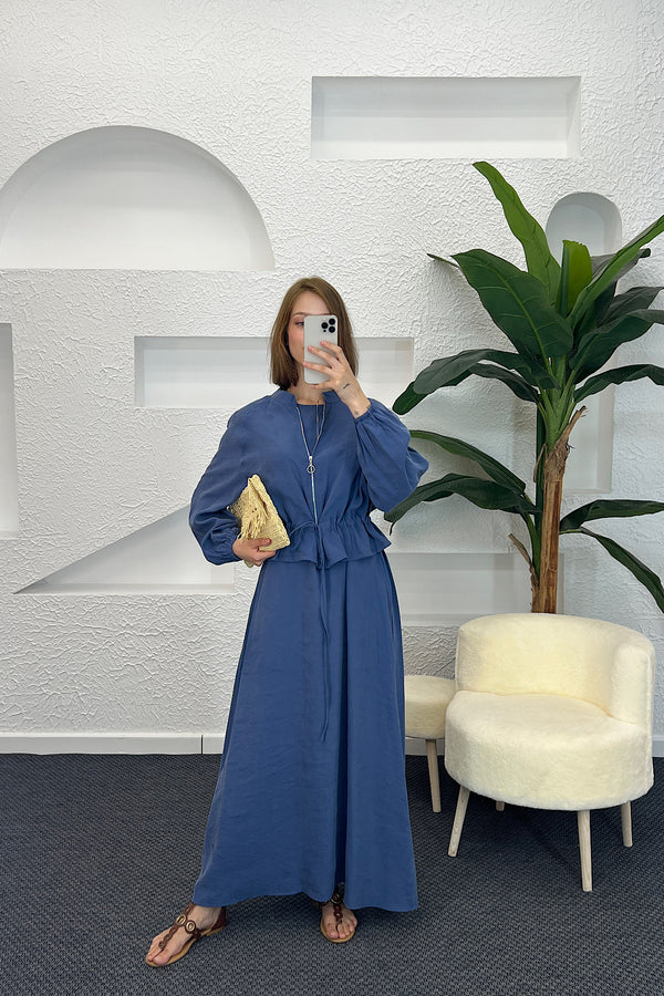 Belden Büzgülü Fermuar Detay Elbise İndigo 2889-INDIGO