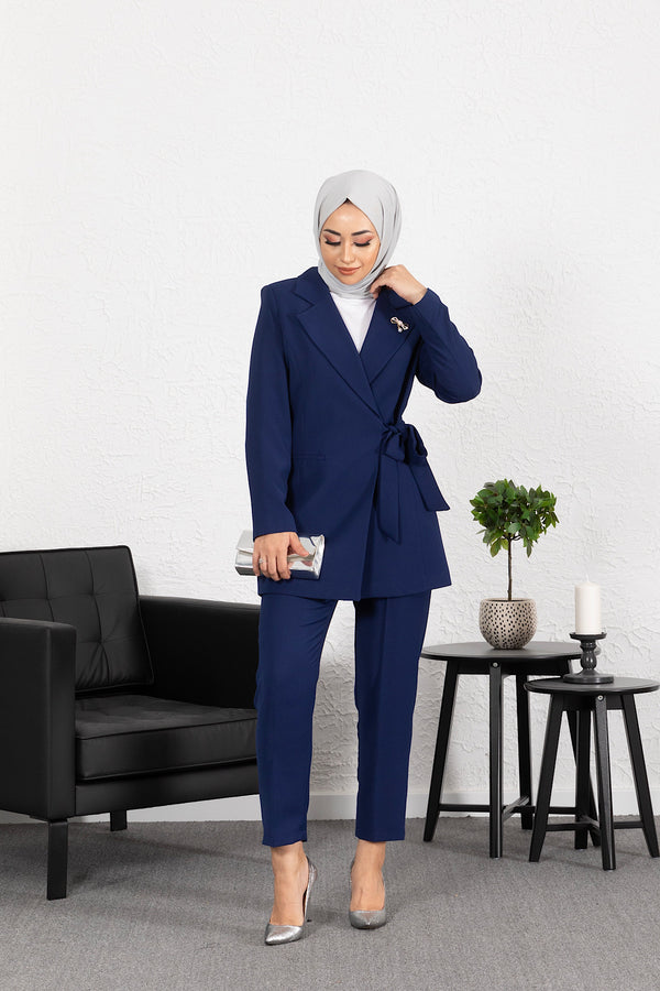 Ceketi Yandan Bağlamalı Pantolon Takım Lacivert 2016-LACIVERT