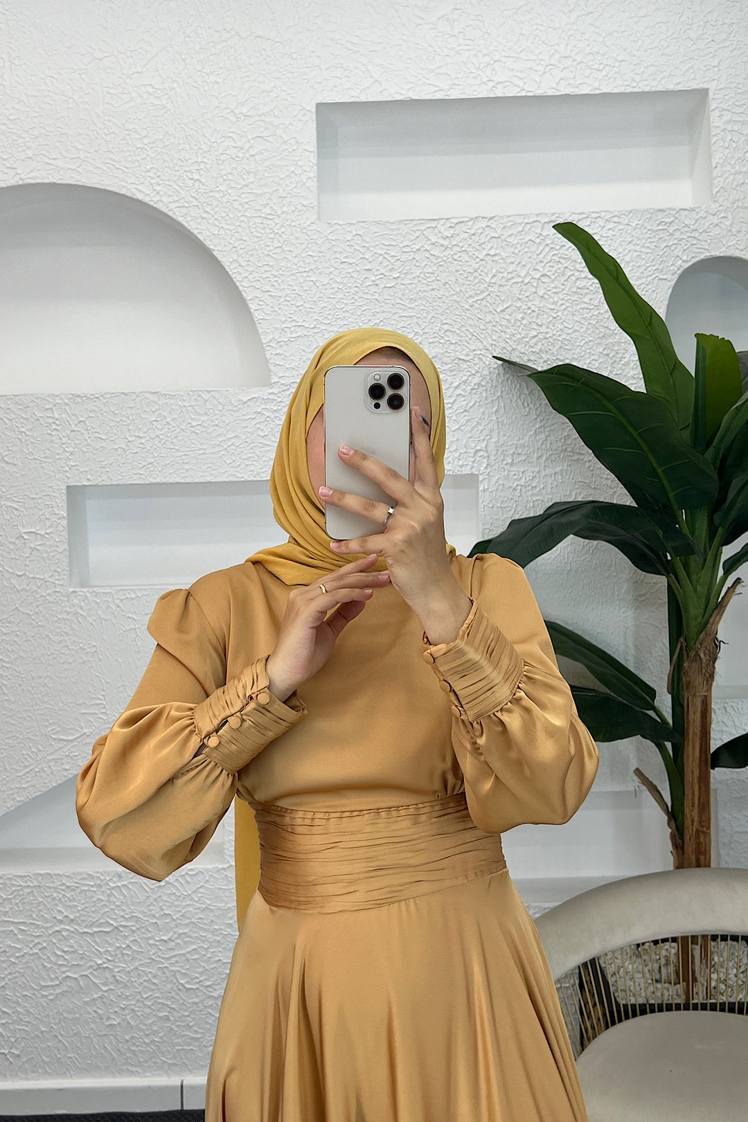Beli Piliseli Saten Abiye Sarı 04340-SARI