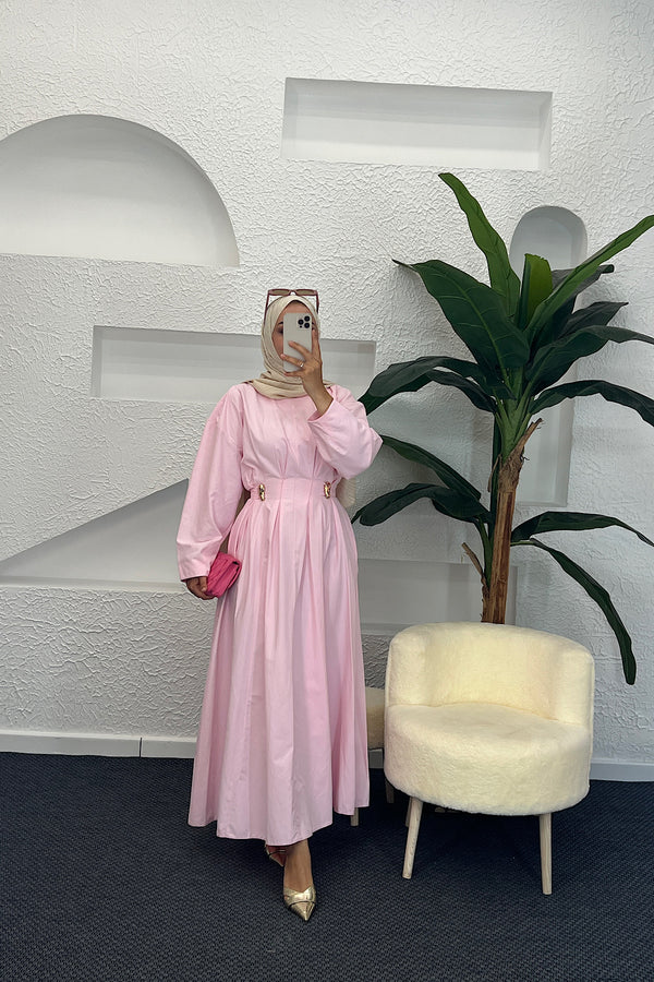 Leona Bel Detay Elbise Pembe 0325-PEMBE