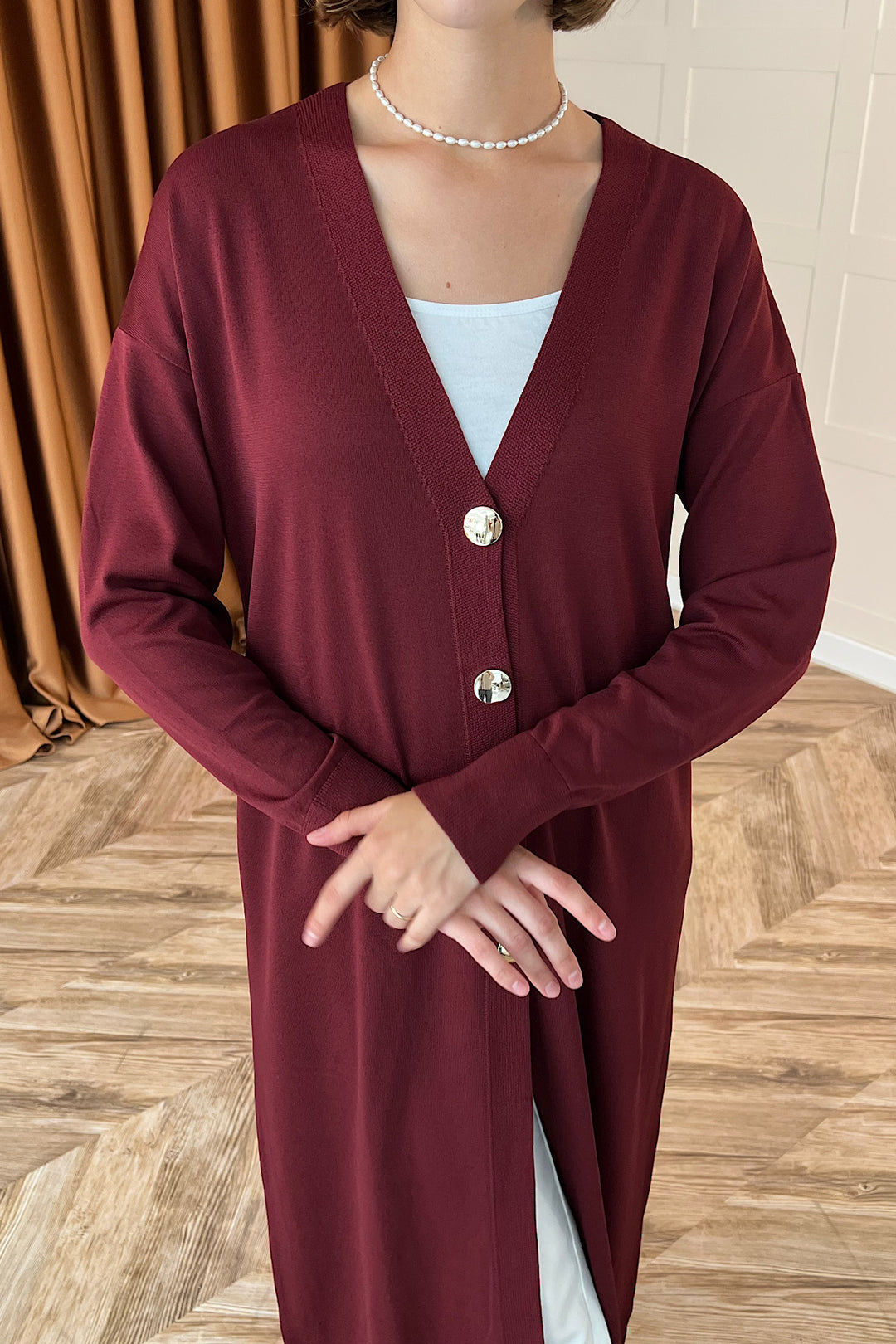 Uzun Triko Hırka Bordo 247500-BORDO