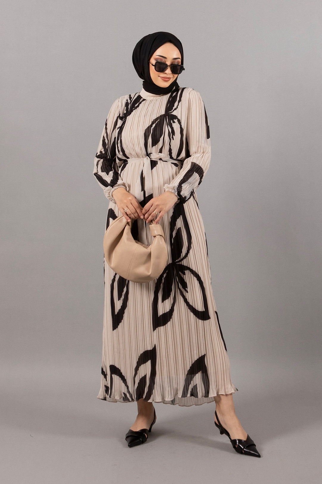 Lara Piliseli Şifon Elbise Siyah 4963-SIYAH