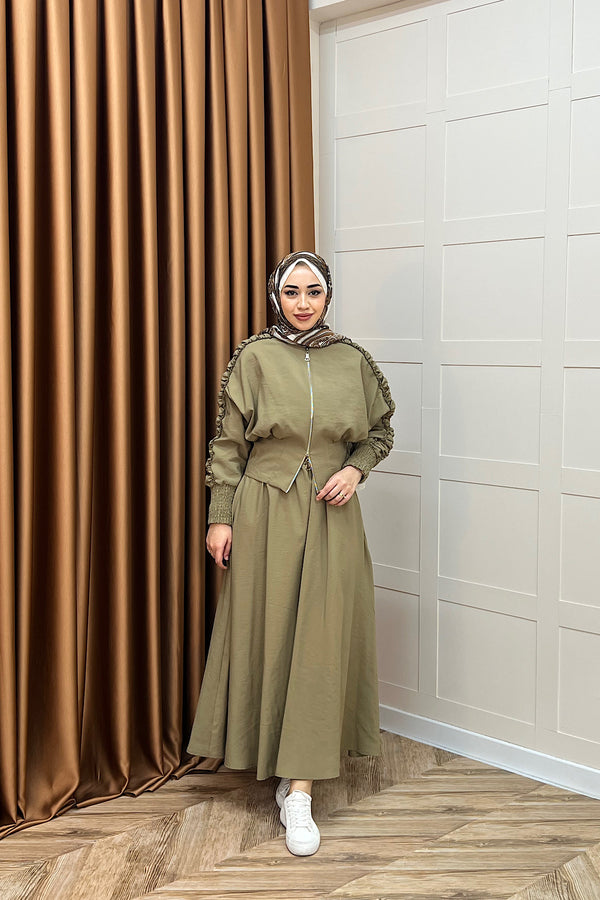 Mabella Çift Fermuarlı Etek Takım Haki 2000-HAKI