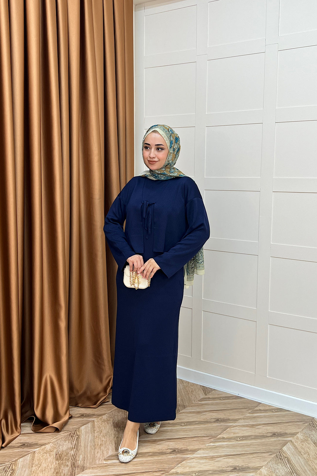 Ester Croplu İkili Triko Elbise Lacivert 25160-LACIVERT