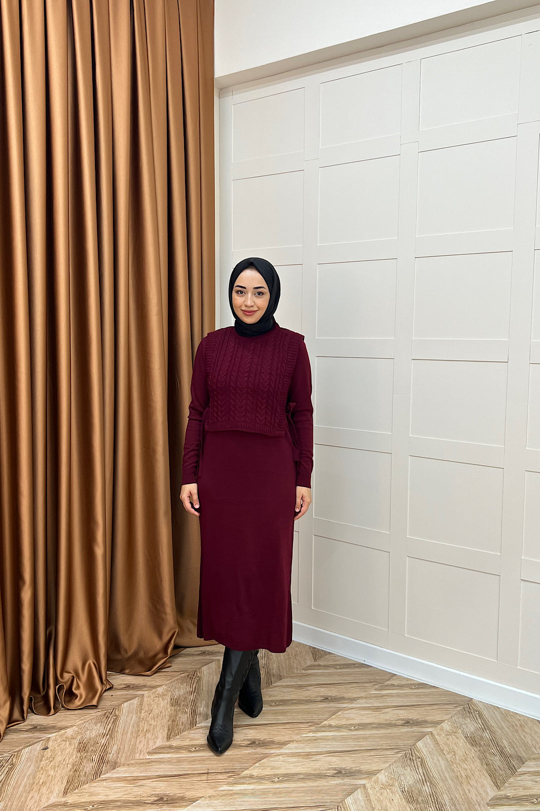 Barles İkili Triko Elbise Bordo 25220-BORDO