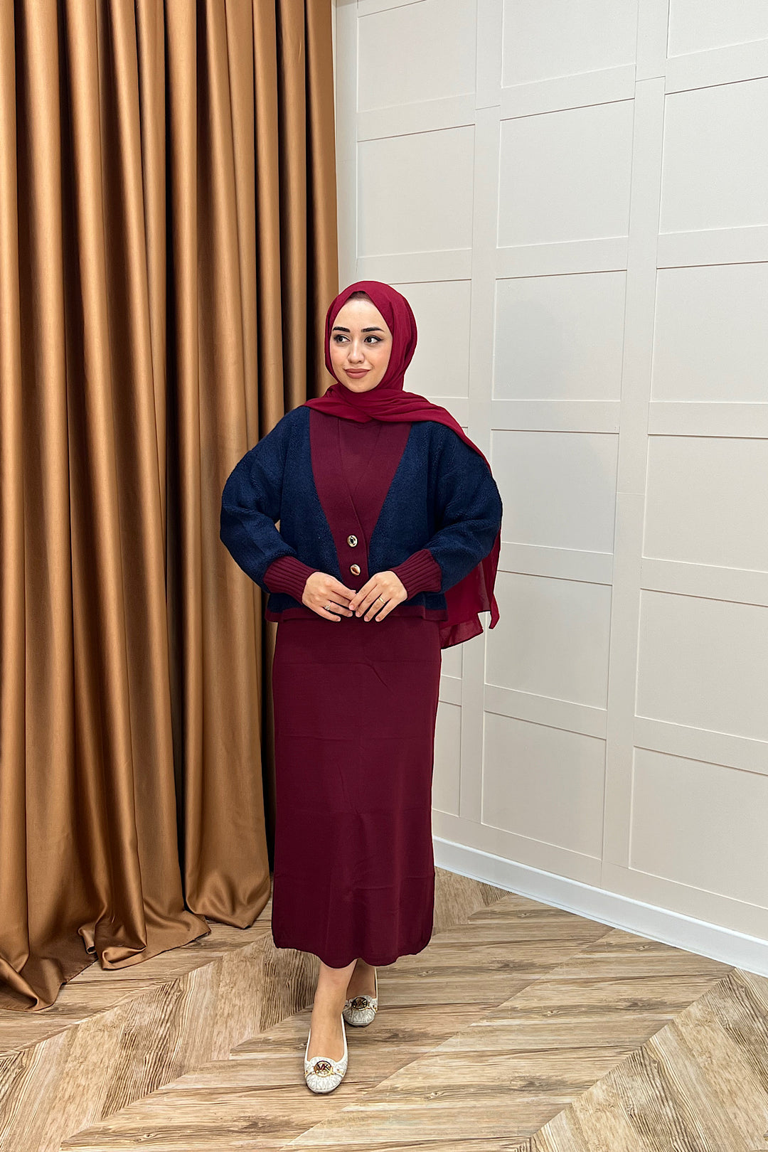 Sezen İkili Triko Elbise Bordo 241090-BORDO