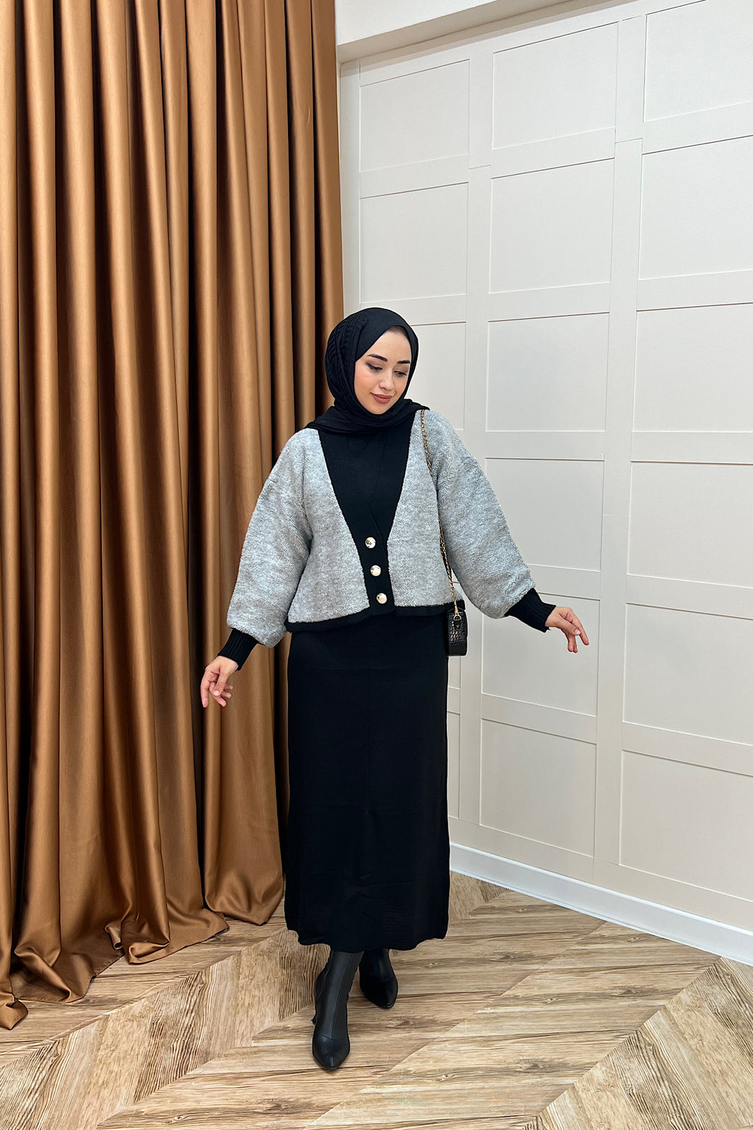 Sezen İkili Triko Elbise Gri 241090-GRI