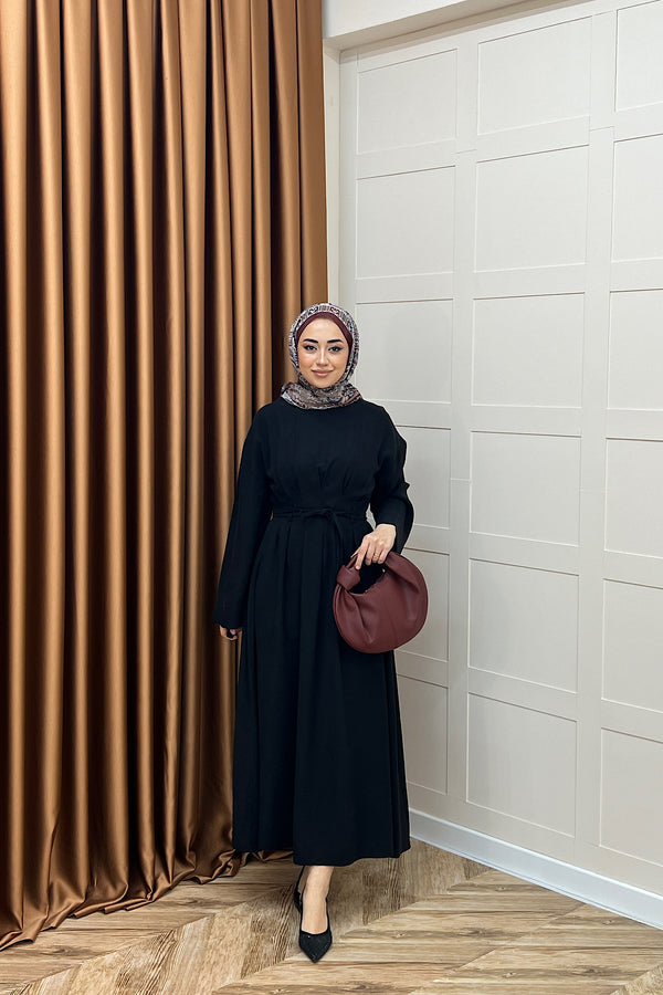 Alya Belden Bağlamalı Elbise Siyah 39020-SIYAH