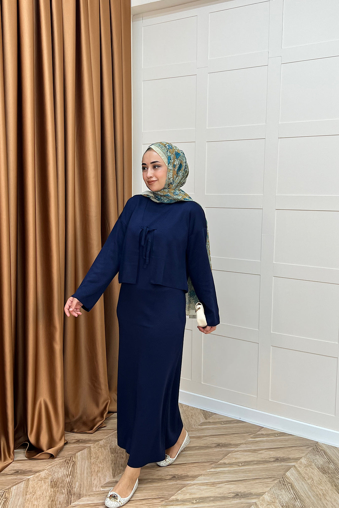 Ester Croplu İkili Triko Elbise Lacivert 25160-LACIVERT