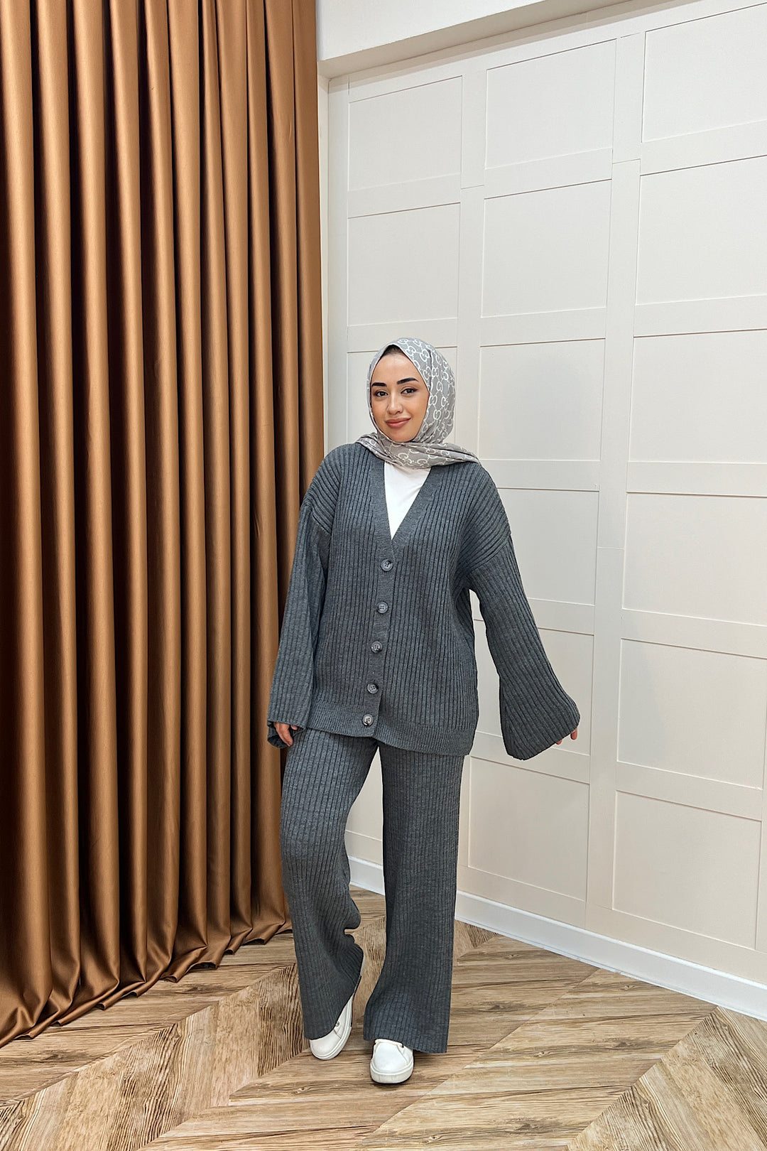 Galata Fitilli Triko Hırka Takım Antrasit 25630-ANTRASIT