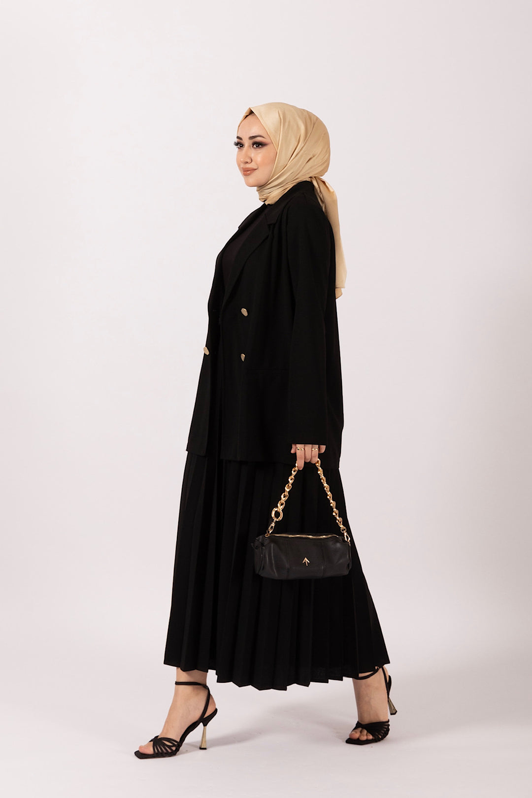 Eteği Piliseli Ceket Takım Siyah 2005-SIYAH