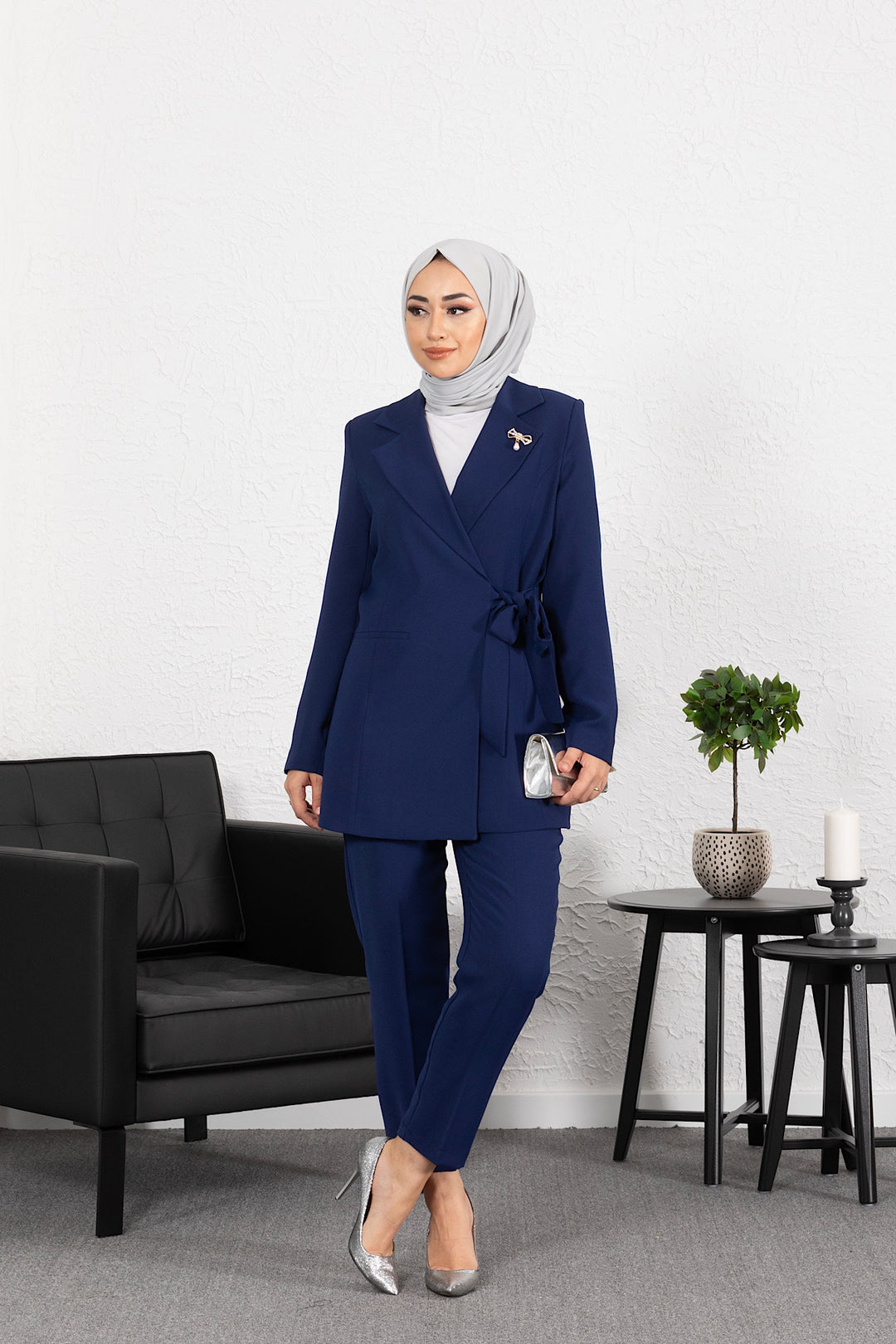 Ceketi Yandan Bağlamalı Pantolon Takım Lacivert 2016-LACIVERT