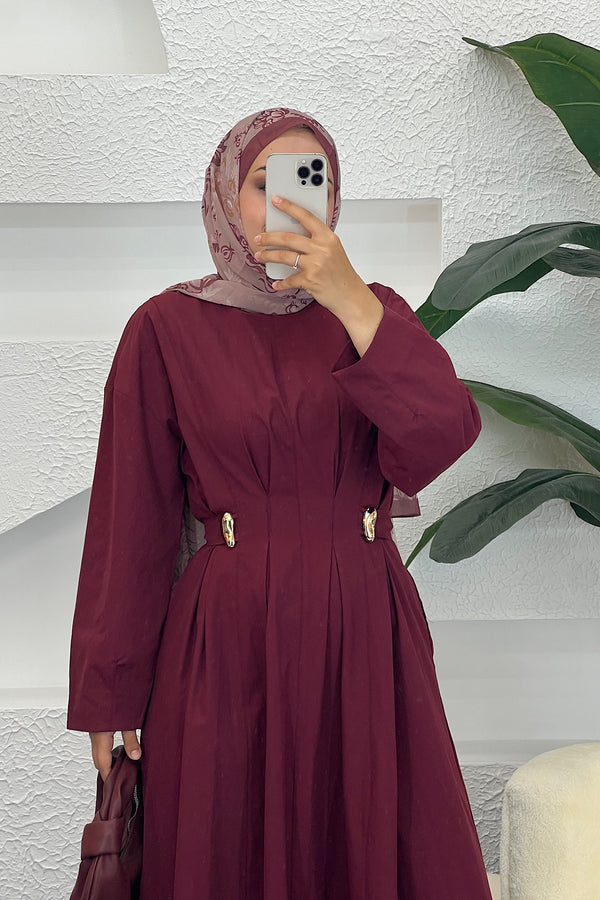 Leona Bel Detay Elbise Bordo 0325-BORDO