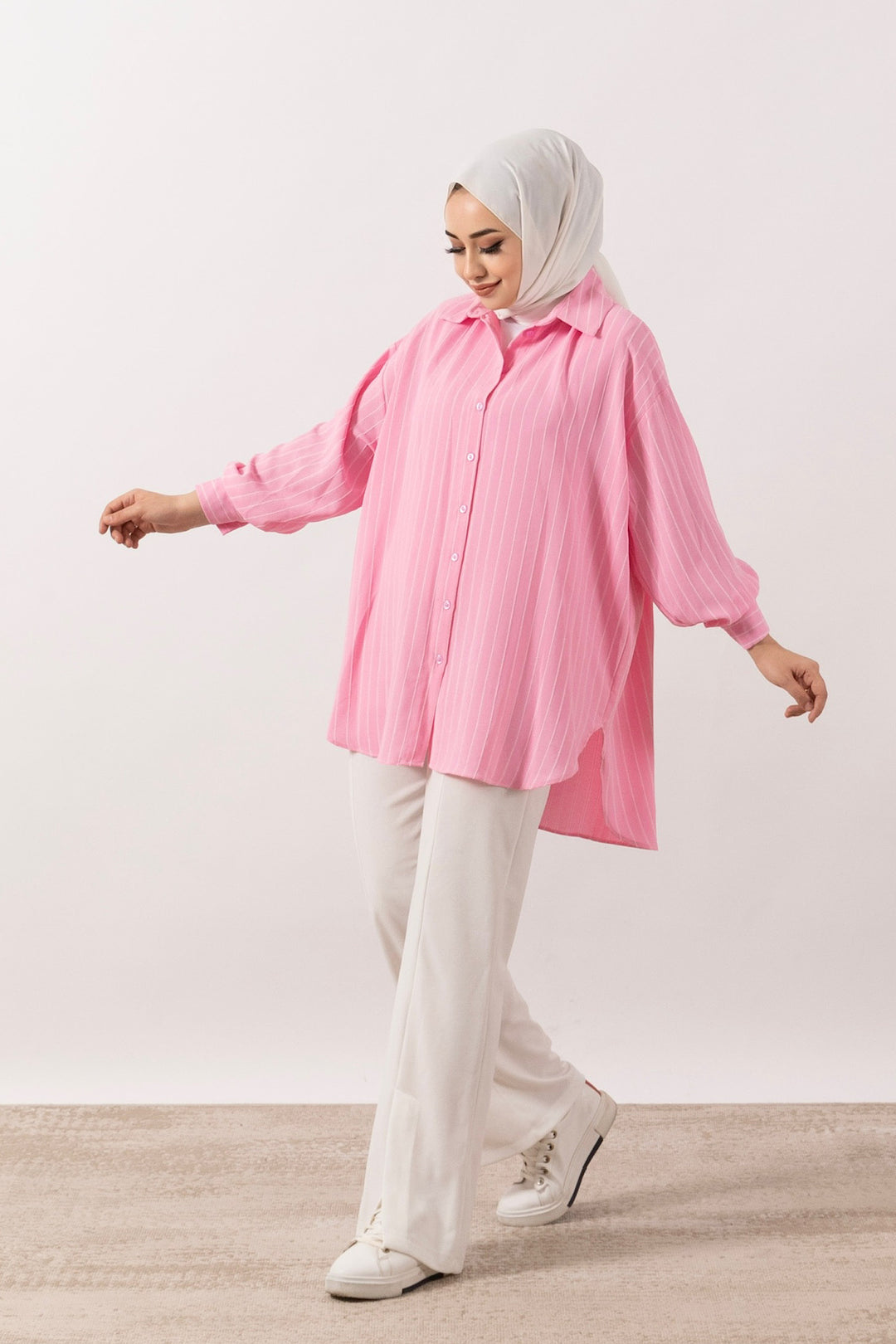 Çizgi Detay Tunik Pembe 01573-PEMBE