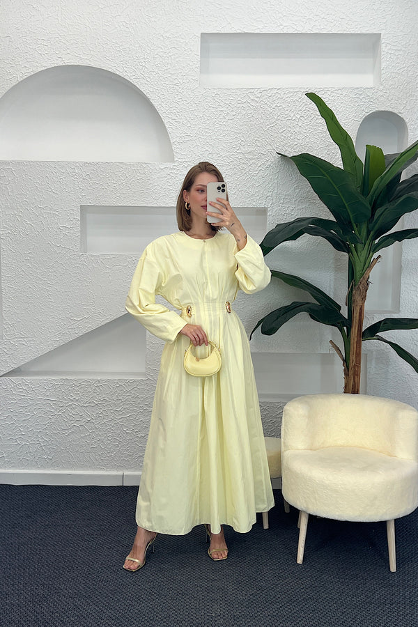 Leona Bel Detay Elbise Sarı 0325-SARI