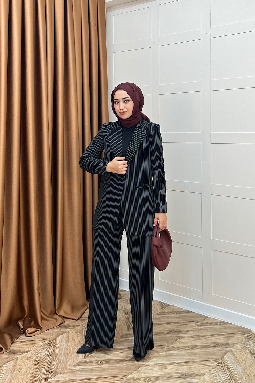 Çizgili Ceket Takım Siyah 6155-SIYAH